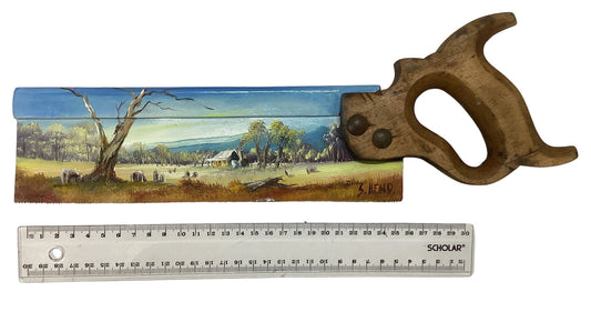 Small Hand Saw Painted By Artist Susan Hend Russell 37.5 x 7.5 cm-Hand Picked Imports
