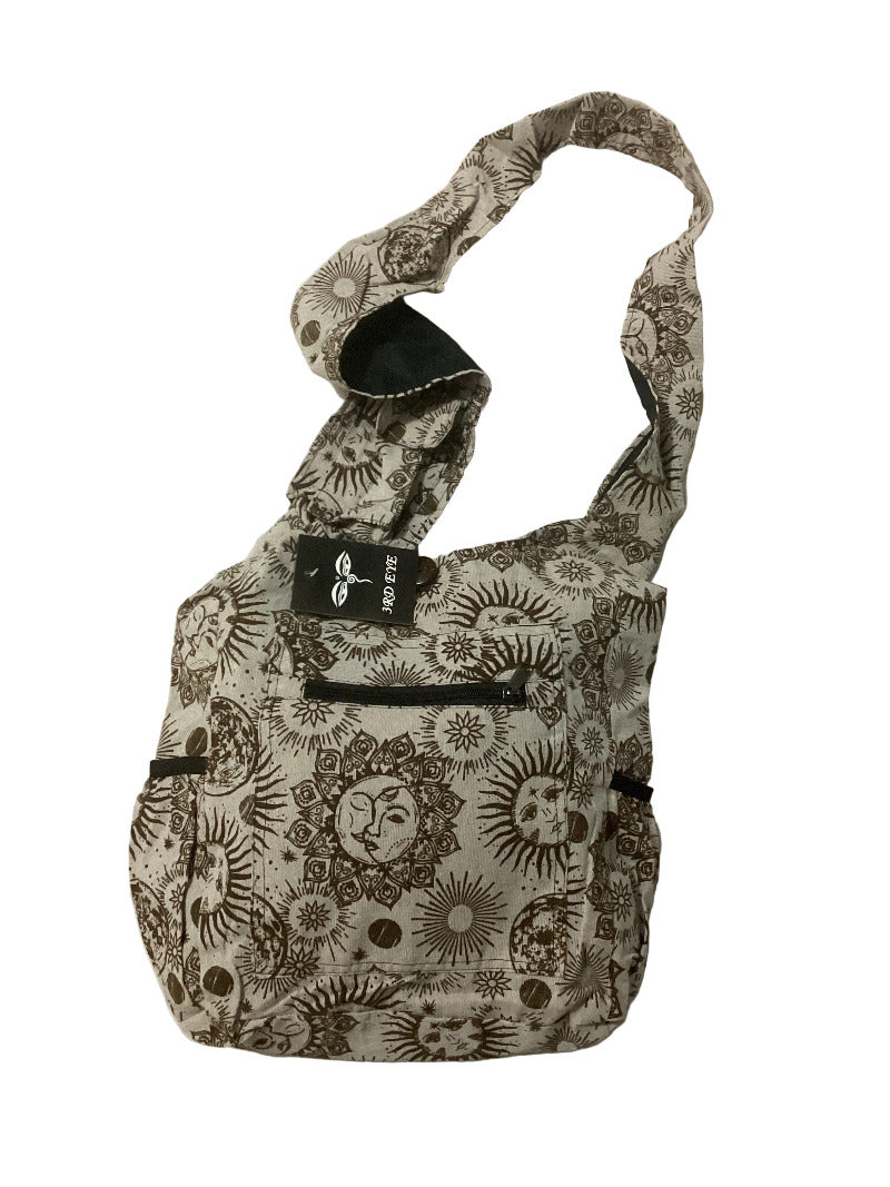 Unisex Sun Printed Cotton Bo Ho Festival Bag Handmade in Nepal-Hand Picked Imports