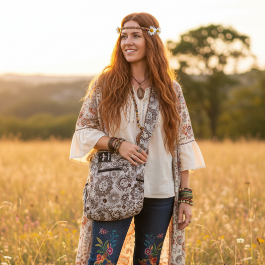 Unisex Sun Printed Cotton Bo Ho Festival Bag Handmade in Nepal-Hand Picked Imports