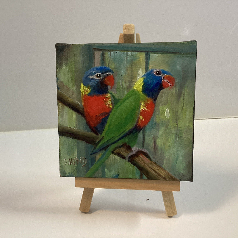 Original Lorikeets Oil Painting on Canvas by Susan Hend Russell