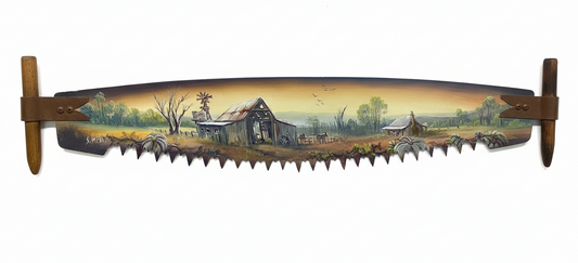 Farm Scene - Hand Painted Miniature Crosscut Saw By Artist Susan Hend Russell-Hand Picked Imports