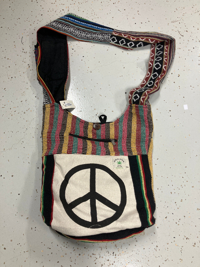 Unisex Peace Sign Hemp & Cotton Shoulder Bag | Handmade in Nepal-Hand Picked Imports