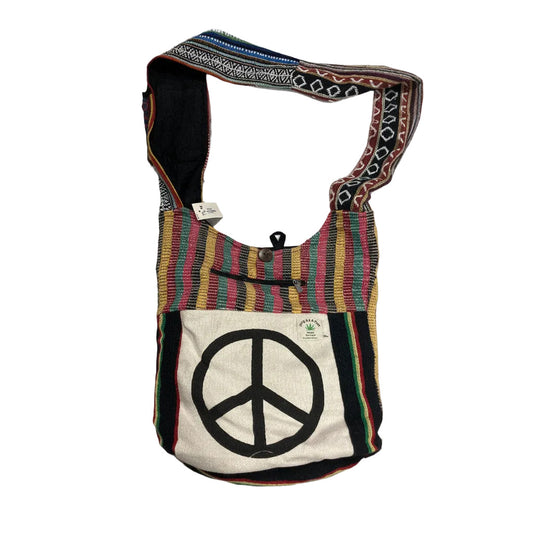 Unisex Peace Sign Hemp & Cotton Shoulder Bag | Handmade in Nepal-Hand Picked Imports