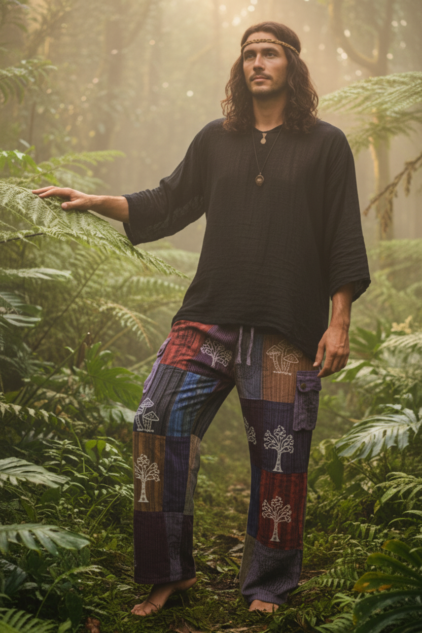 Men's/ Unisex Festive Cotton Mushroom Patchwork Cargo Pants Size Medium-Hand Picked Imports