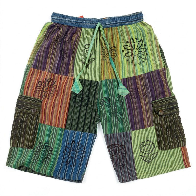 Unisex Cotton Patchwork Hippie Festival Shorts Made in Nepal-Hand Picked Imports