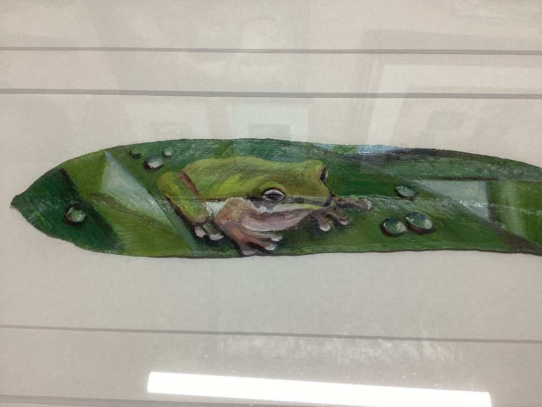 Frog Hand Painted on Gum Leaf by Artist Sue Hend Russell-Hand Picked Imports