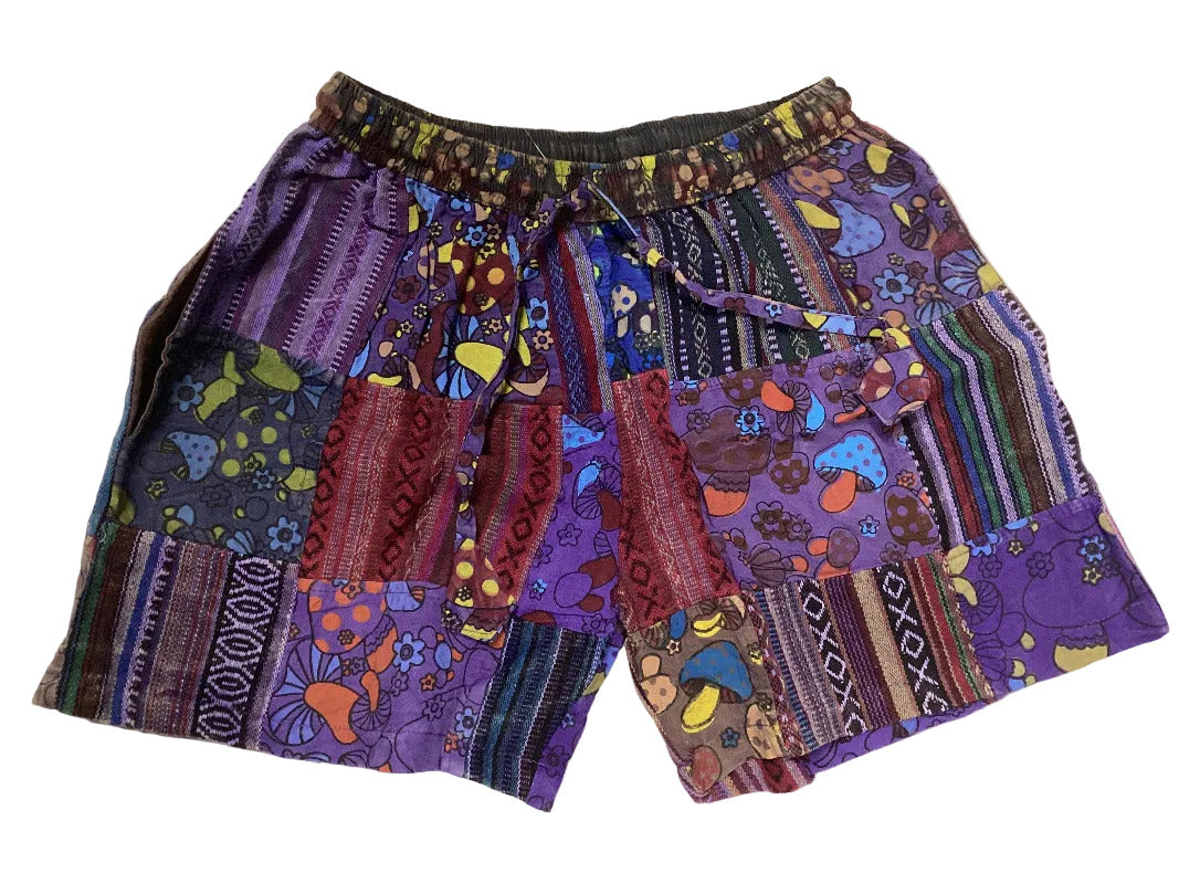 Women's Cotton Patchwork Mushroom Shorts Handmade in Nepal-Hand Picked Imports