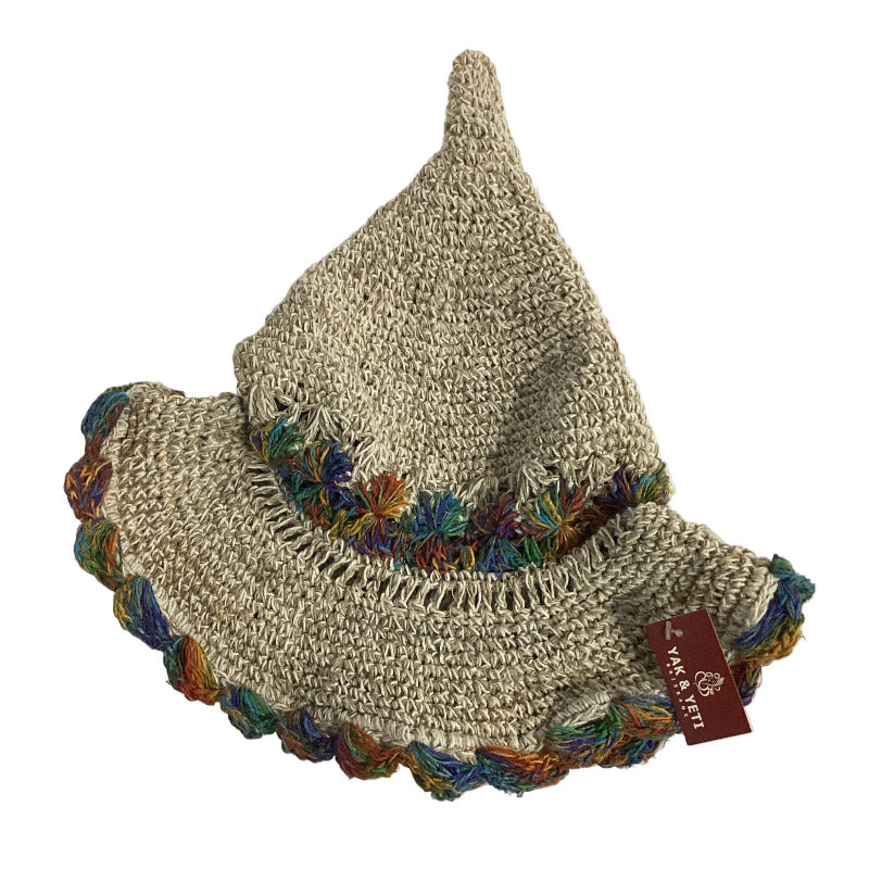 Natural Wizard Pixie Hat with Multicoloured Trim | Yak & Yeti-Hand Picked Imports