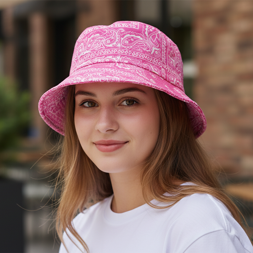 Funky Unisex Reversible Pink Paisley Printed Festival Party Bucket Hat-Hand Picked Imports