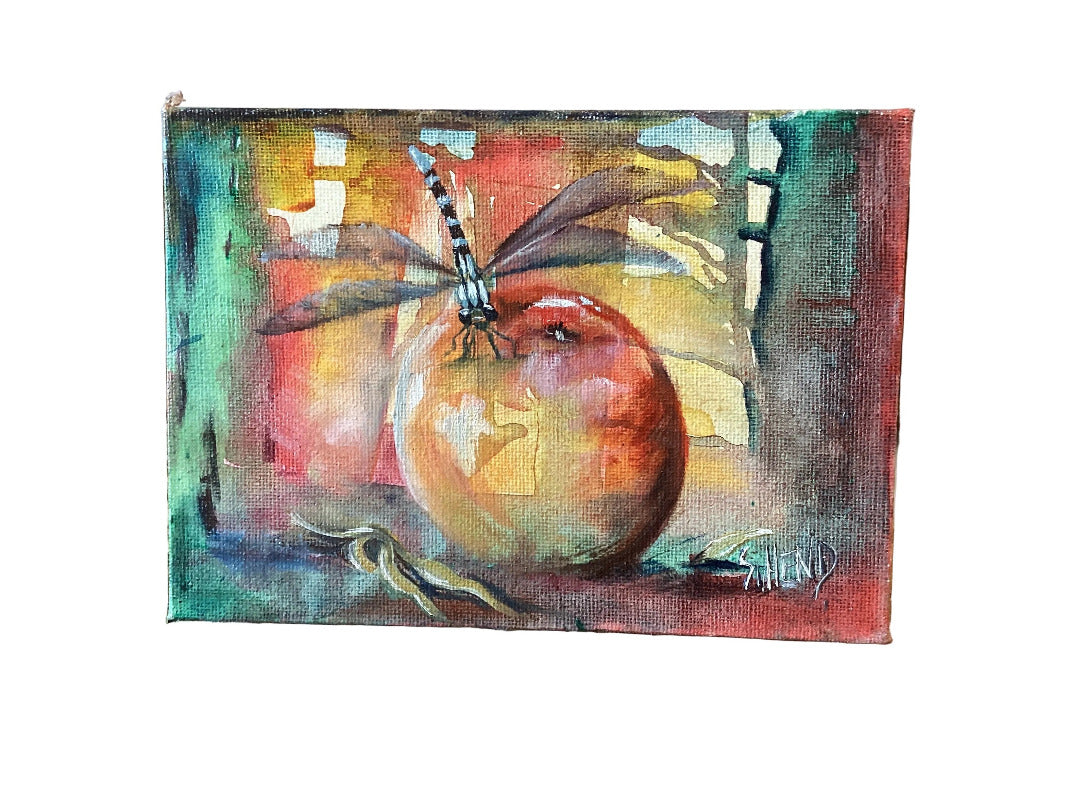 "Dragon Fly" Miniature Oil Painting On Stretched Canvas 7x 5” By Susan Hend Russell-Hand Picked Imports