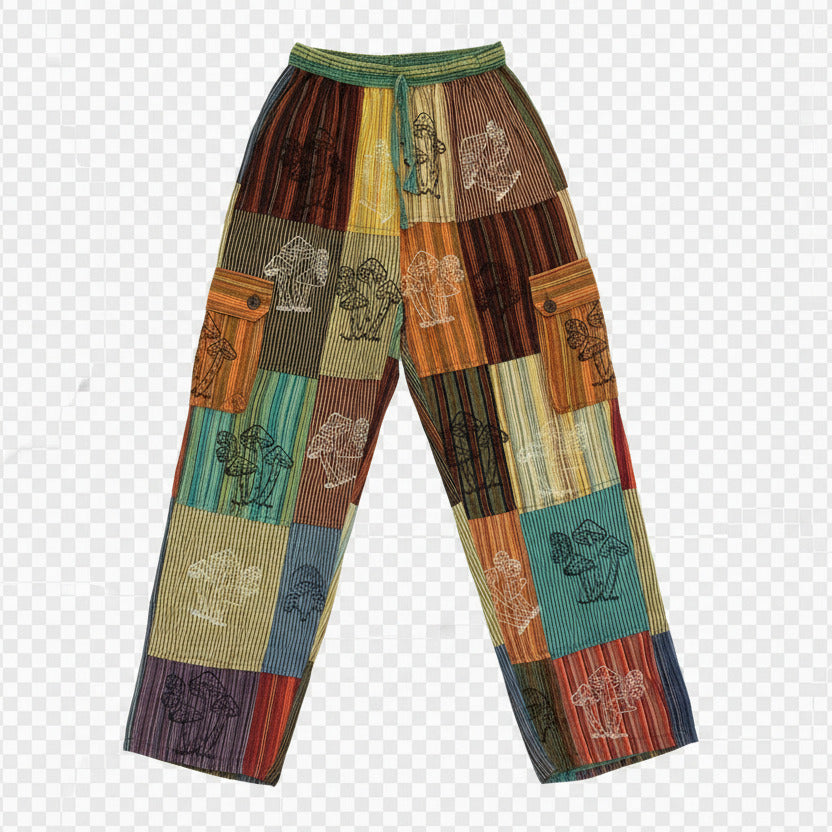 Men's/ Unisex Festive Cotton Mushroom Patchwork Cargo Pants Size Small-Hand Picked Imports