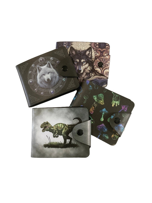 Mens Wolf Dinosaw Mushroom Printed Wallets-Hand Picked Imports