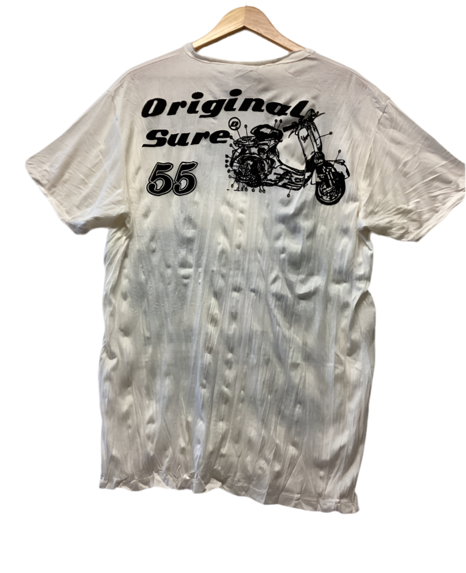 Men's Large Cream and Black Cotton Sure Vespa 55 T-Shirt-Hand Picked Imports