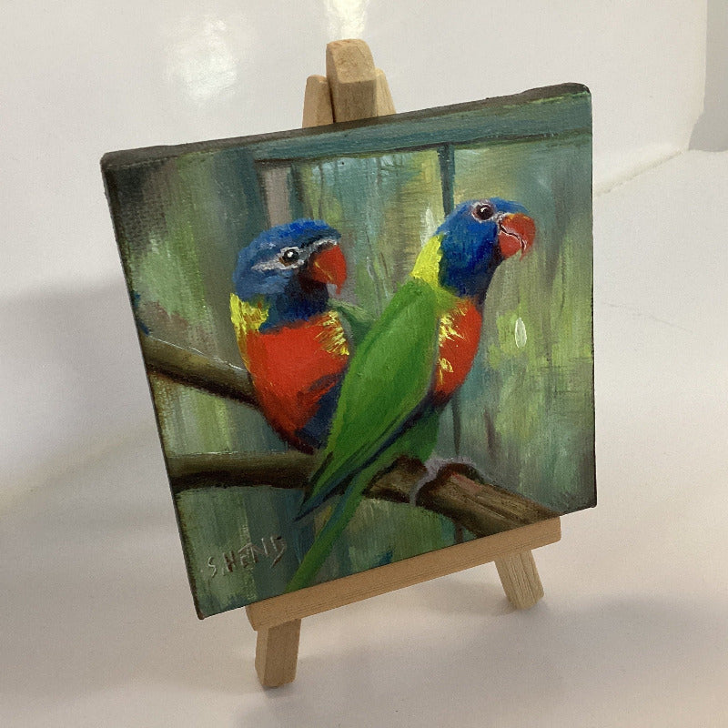 Original Lorikeets Oil Painting on Canvas by Susan Hend Russell