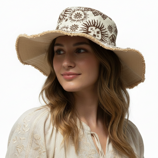 Funky Unisex Cotton Sun Print Festival Hat Size Medium handmade in Nepal-Hand Picked Imports