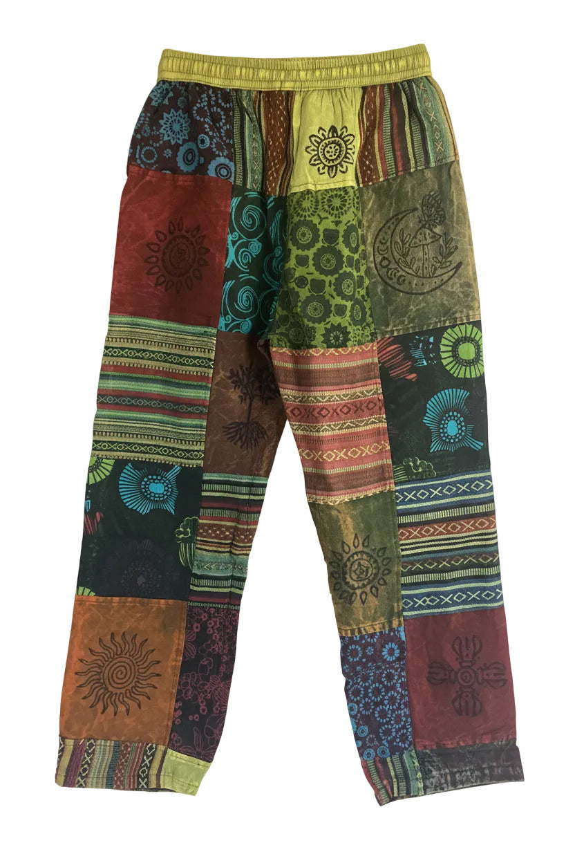 Men's/ Unisex Thick Cotton Winter Patchwork Hippie Pants From Nepal Size Small-Hand Picked Imports