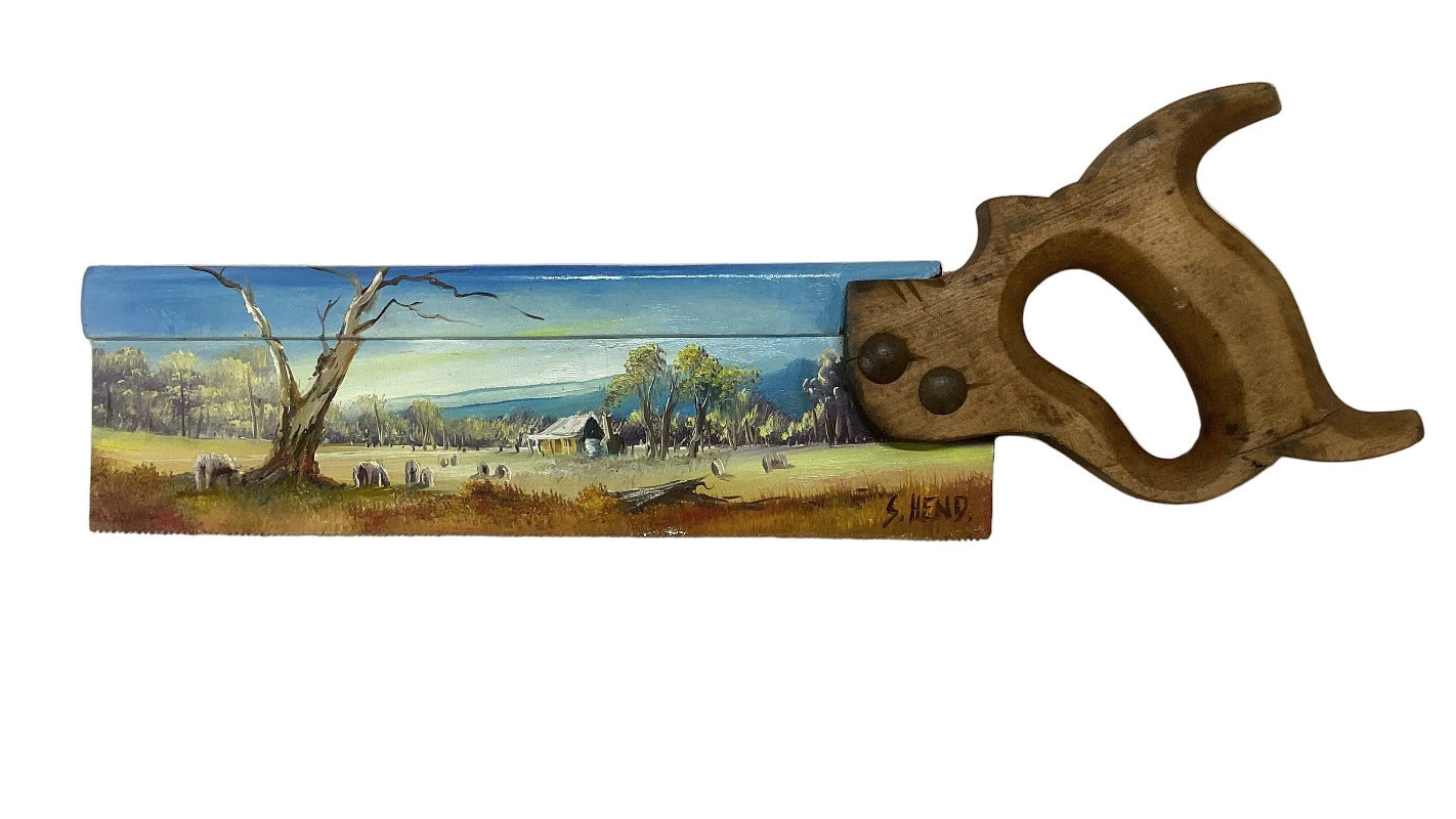 Small Hand Saw Painted By Artist Susan Hend Russell 37.5 x 7.5 cm-Hand Picked Imports