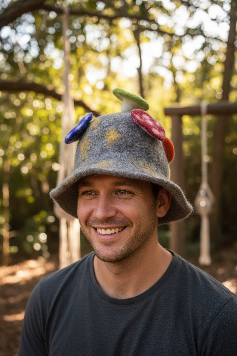 Colourful Adult Mushroom Felt Hat - Handmade in Nepal-Hand Picked Imports