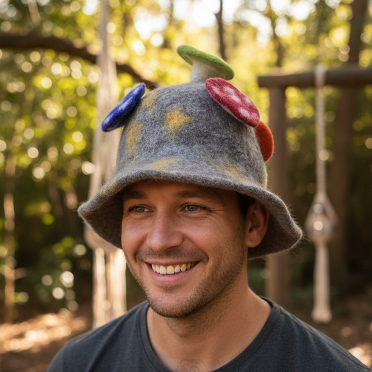 Colourful Adult Mushroom Felt Hat - Handmade in Nepal-Hand Picked Imports