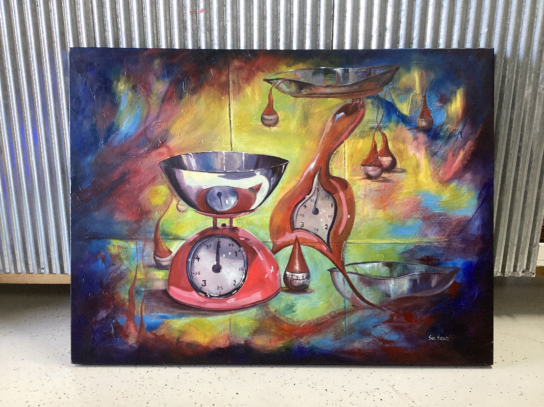 Weighing Time Original Mixed-Media Painting on Canvas-Hand Picked Imports