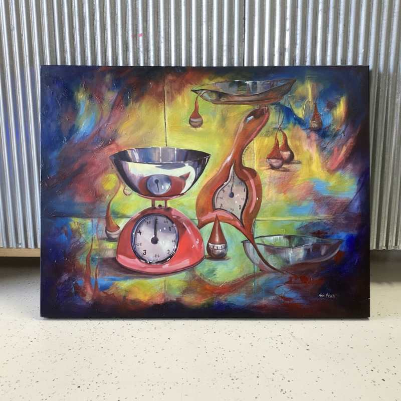 Weighing Time Original Mixed-Media Painting on Canvas-Hand Picked Imports