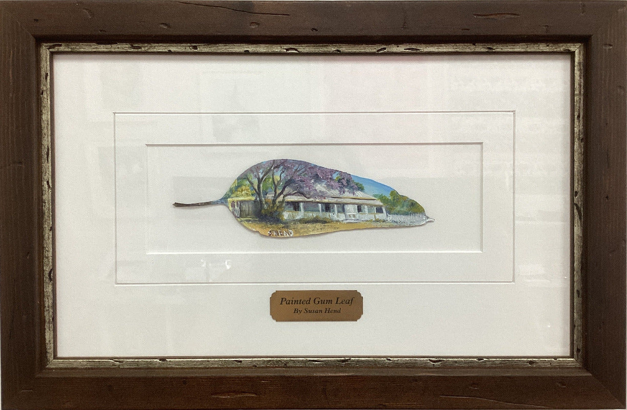 Saw Mill Cottage Blackbutt QLD on Hand Painted Gum Leaf By Artist Sue Hend Russell-Hand Picked Imports