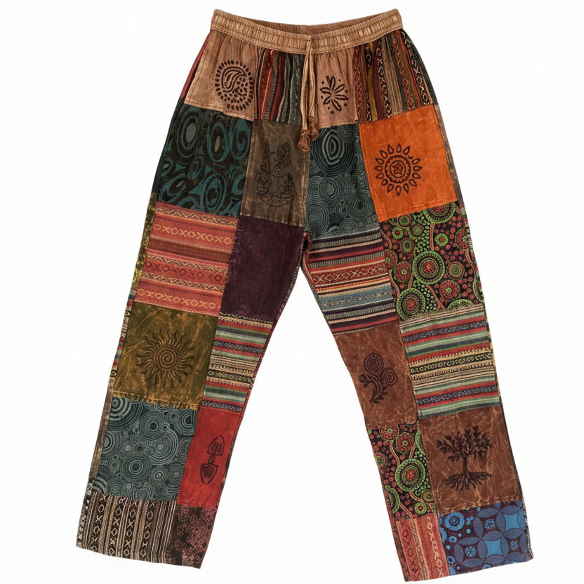 Men's/ Unisex Thick Cotton Winter Patchwork Hippie Pants From Nepal Size 3XL-Hand Picked Imports