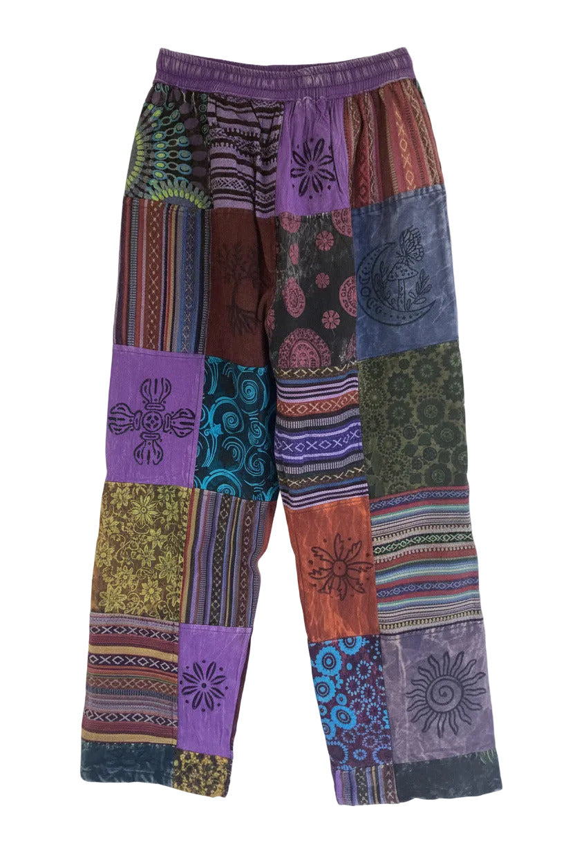 Men's/ Unisex Thick Cotton Winter Patchwork Hippie Pants From Nepal Size Medium-Hand Picked Imports