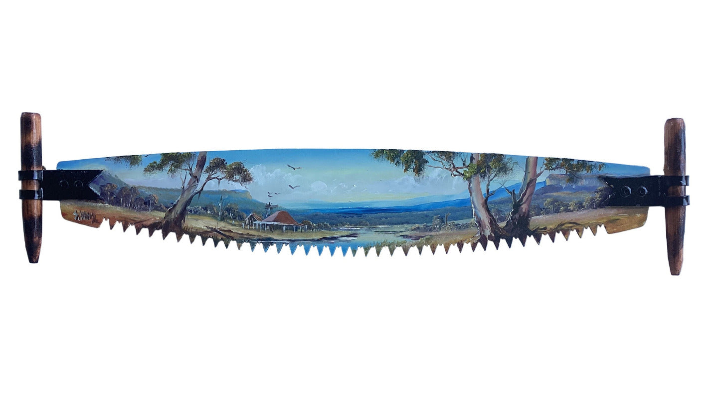 By Artist Susan Hend Russell Hand Painted Miniature Crosscut Saw 66 X 11 cm-Hand Picked Imports