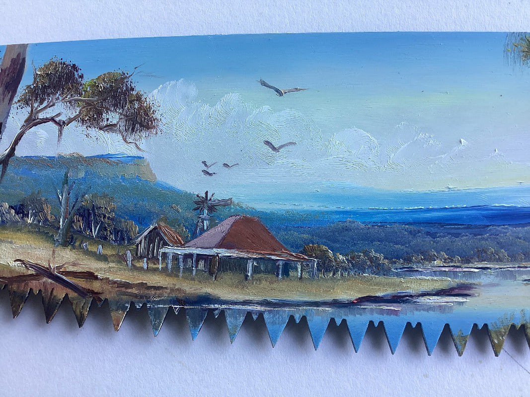 By Artist Susan Hend Russell Hand Painted Miniature Crosscut Saw 66 X 11 cm-Hand Picked Imports