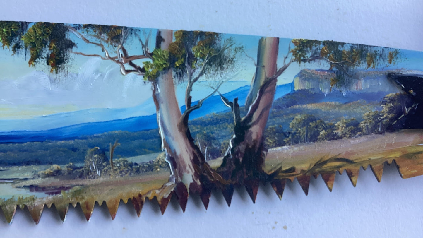 By Artist Susan Hend Russell Hand Painted Miniature Crosscut Saw 66 X 11 cm-Hand Picked Imports