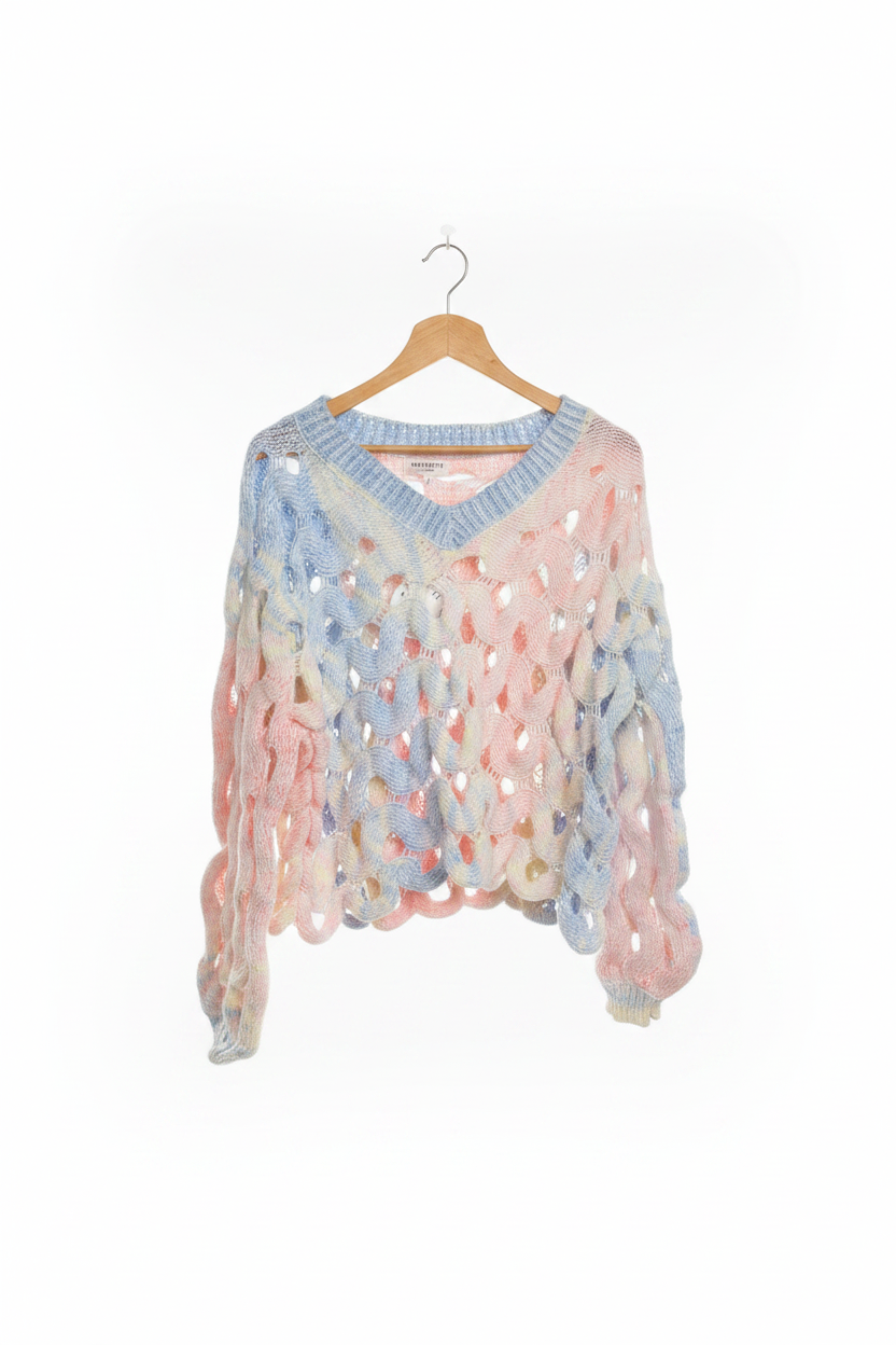 Ladies Soft Spring Rainbow Pastels BoHo Loose Knit Jumper Free Size-Hand Picked Imports