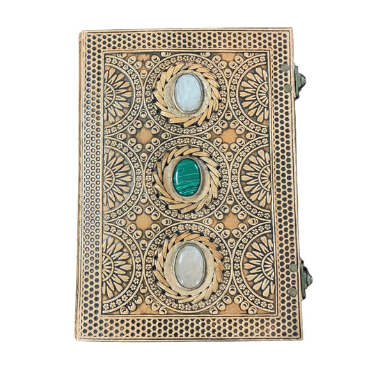 Large Medieval Embossed Leather Journal with Three Stones-Hand Picked Imports
