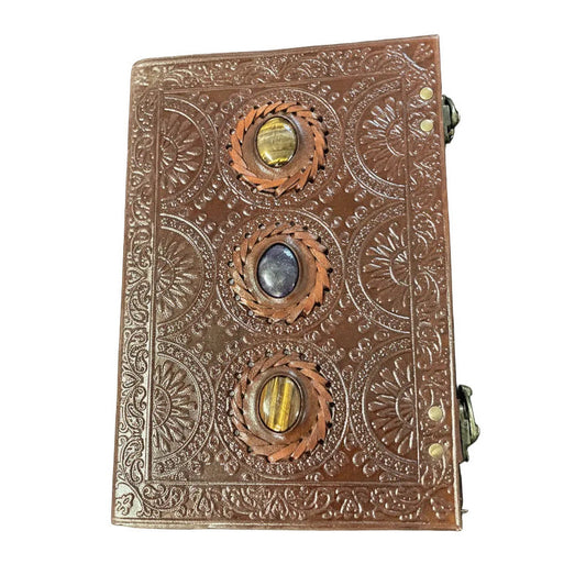 Large Medieval Embossed Leather Journal with Tigers Eye and Lapis Stones-Hand Picked Imports