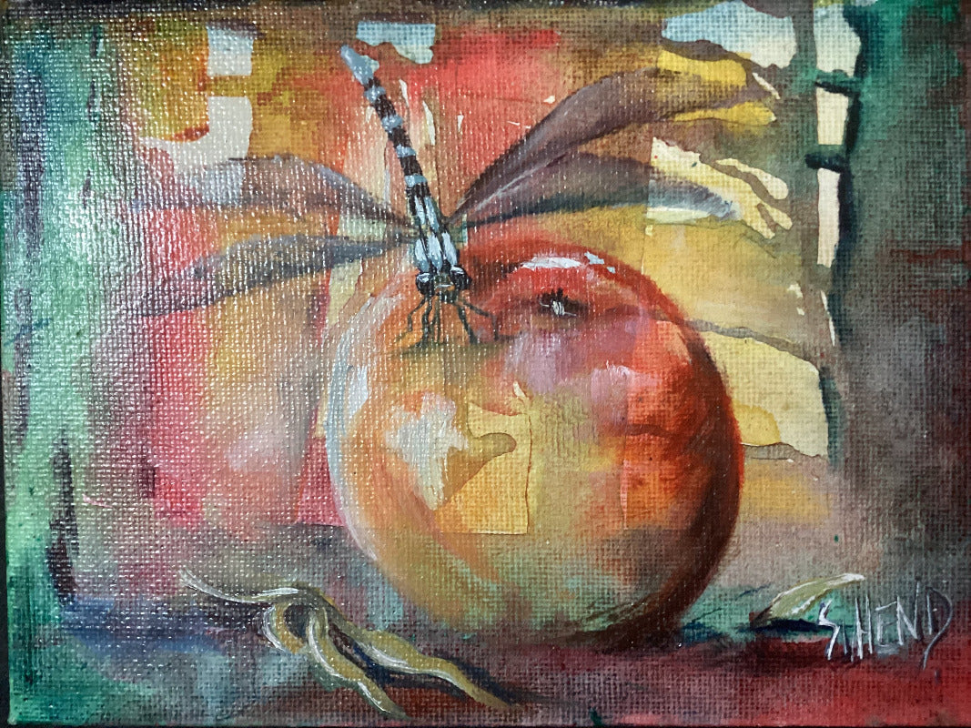 "Dragon Fly" Miniature Oil Painting On Stretched Canvas 7x 5” By Susan Hend Russell-Hand Picked Imports