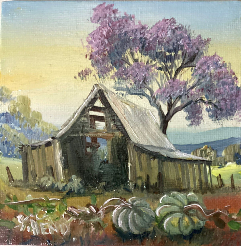 Miniature Oil on canvas with Pumpkins + Easel By Susan Hend Russell Size 10x10cm-Hand Picked Imports