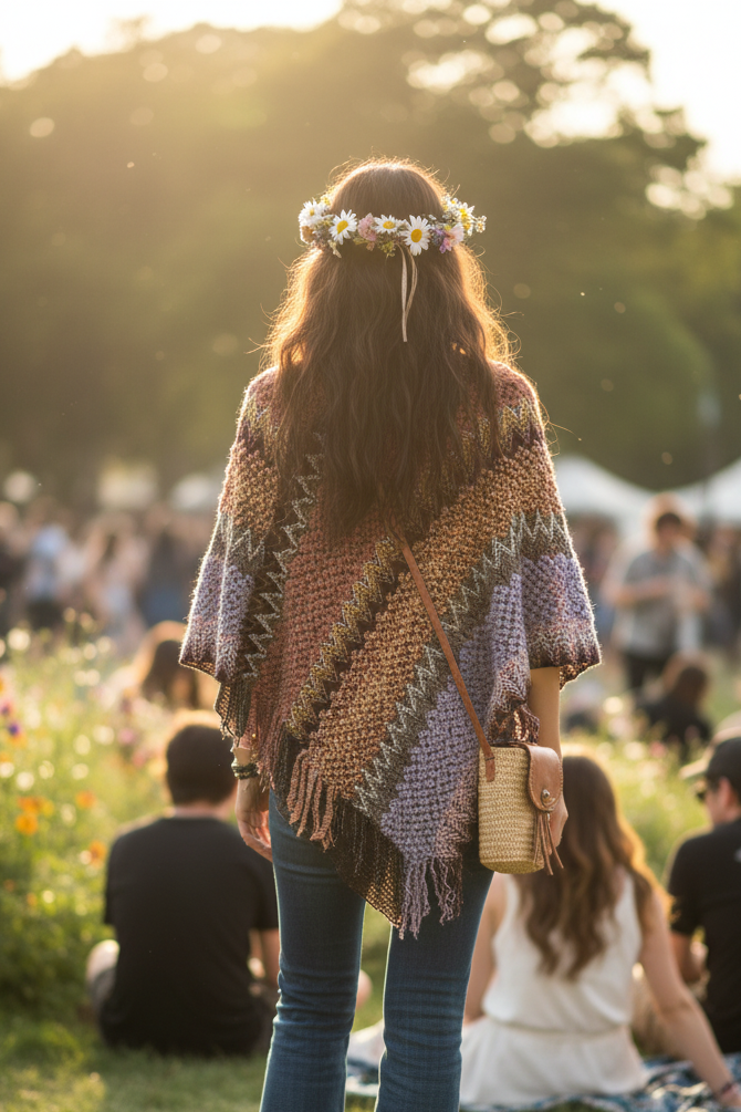 Ladies Zig Zag Diamond Ponchos Free Size-Hand Picked Imports