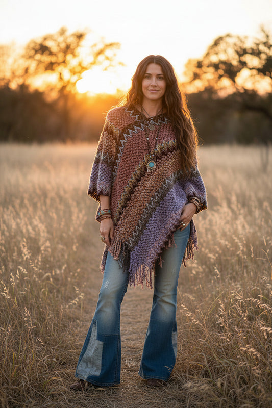 Ladies Zig Zag Diamond Ponchos Free Size-Hand Picked Imports