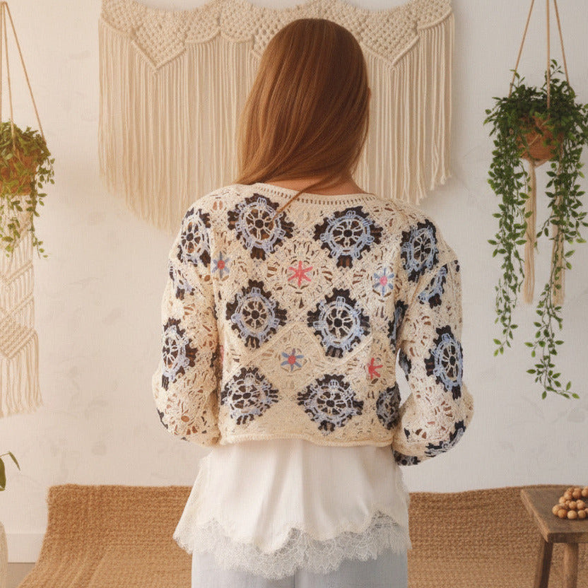 Blue & Cream Crochet Jumper Top, Size 8–12-Hand Picked Imports
