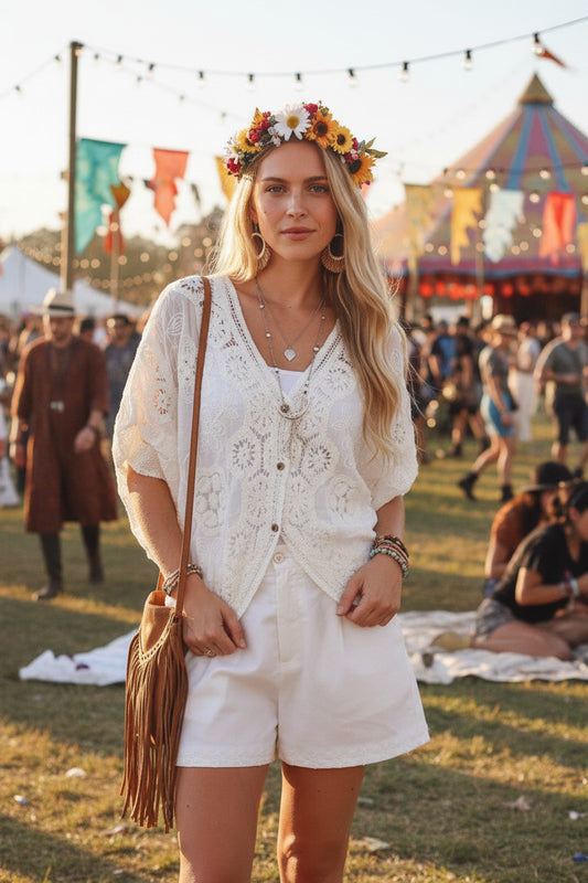 Ladies Boho Lace Cardigan Size 10 to 14 | White, Cream or Pink-Hand Picked Imports
