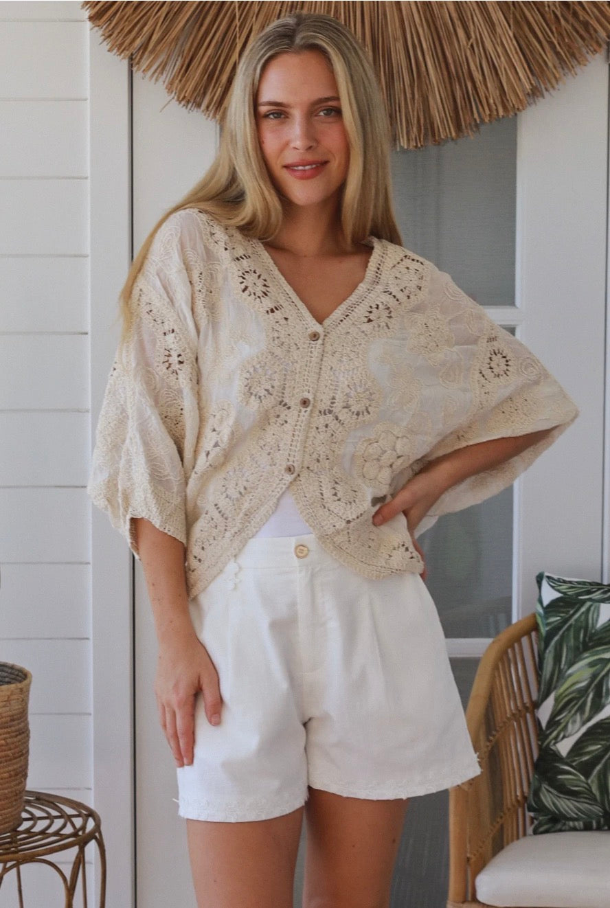 Ladies Boho Lace Cardigan Size 10 to 14 | White, Cream or Pink-Hand Picked Imports