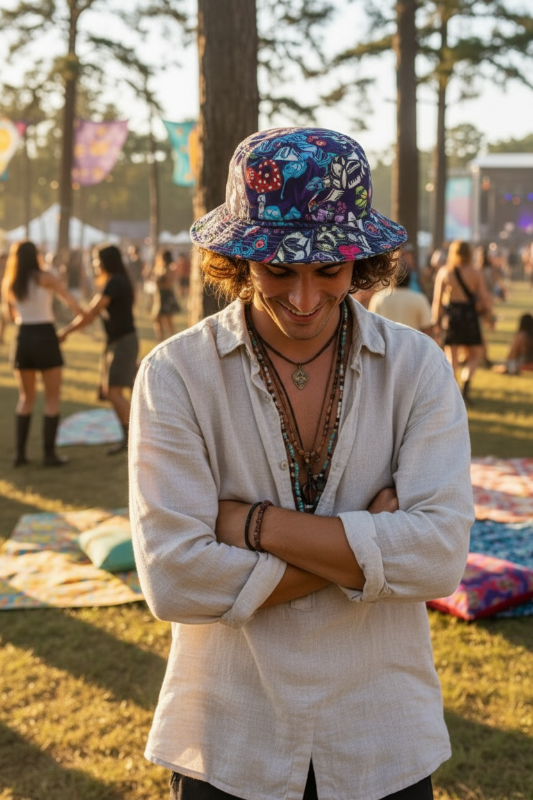Funky Unisex Reversible Cotton Printed Trippy Mushroom Bucket Hat-Hand Picked Imports
