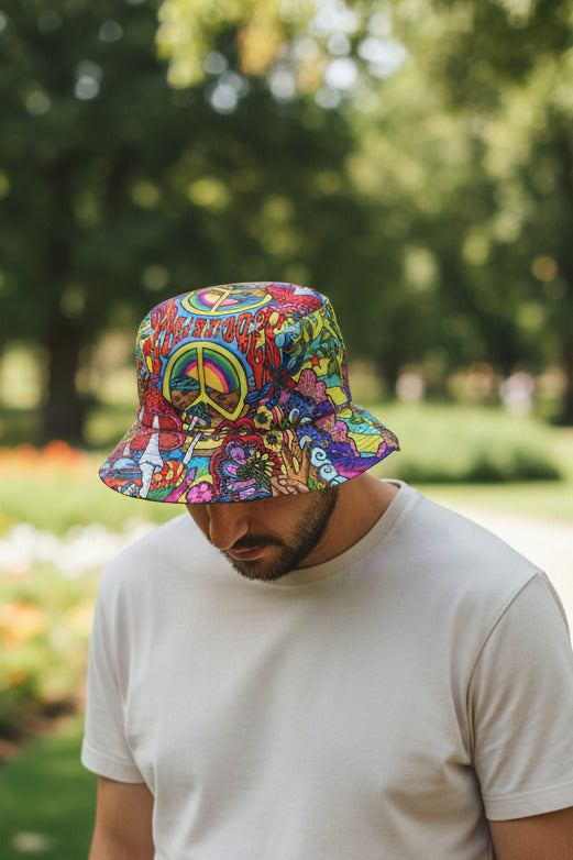 Funky Unisex Reversible Cotton Printed Boho Peace Bucket Hat Free Size-Hand Picked Imports