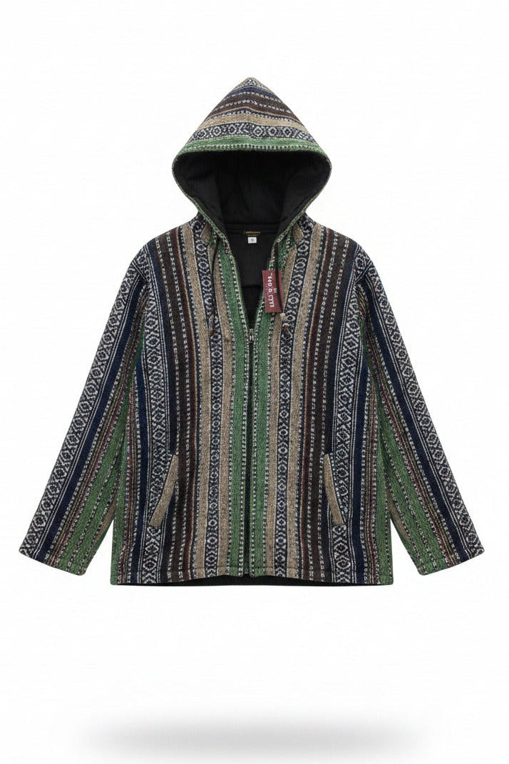 Lined Brushed Cotton Green Boho Winter Jacket Made in Nepal Size XL-Hand Picked Imports