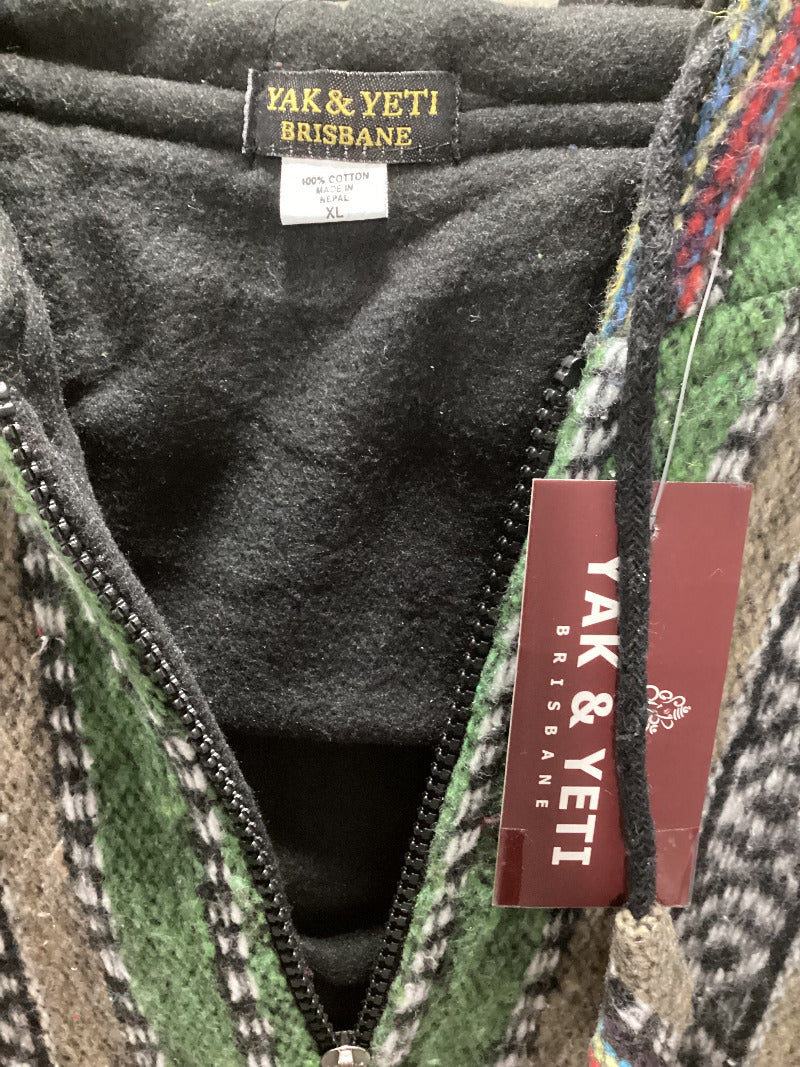 Lined Brushed Cotton Green Boho Winter Jacket Made in Nepal Size XL-Hand Picked Imports