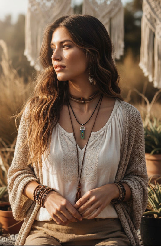 Boho Crystal Chakra Point Pendant Necklace | Seven Chakra Stones-Hand Picked Imports