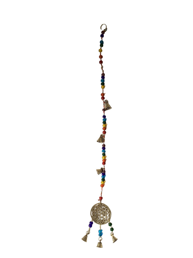 Brass Bells with Flower of Life on a Chakra Beaded String-Hand Picked Imports