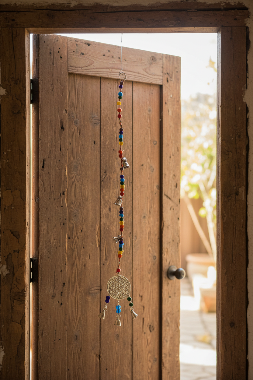 Brass Bells with Flower of Life on a Chakra Beaded String-Hand Picked Imports