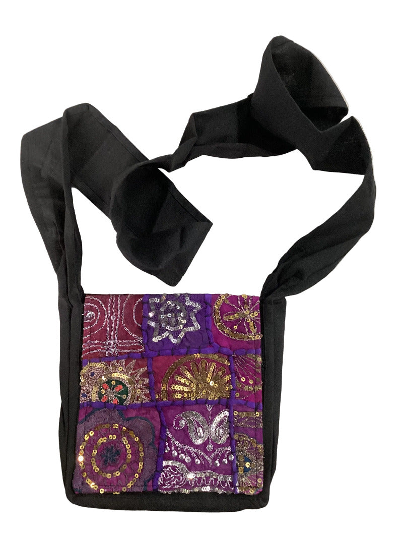 Sequins BoHo Hand Embroidered Bag Made in India Size 20x20cm Four Colours-Hand Picked Imports