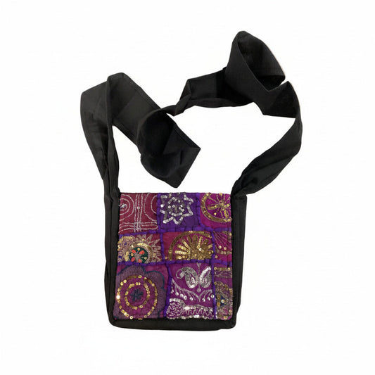 Sequins BoHo Hand Embroidered Bag Made in India Size 20x20cm Four Colours-Hand Picked Imports